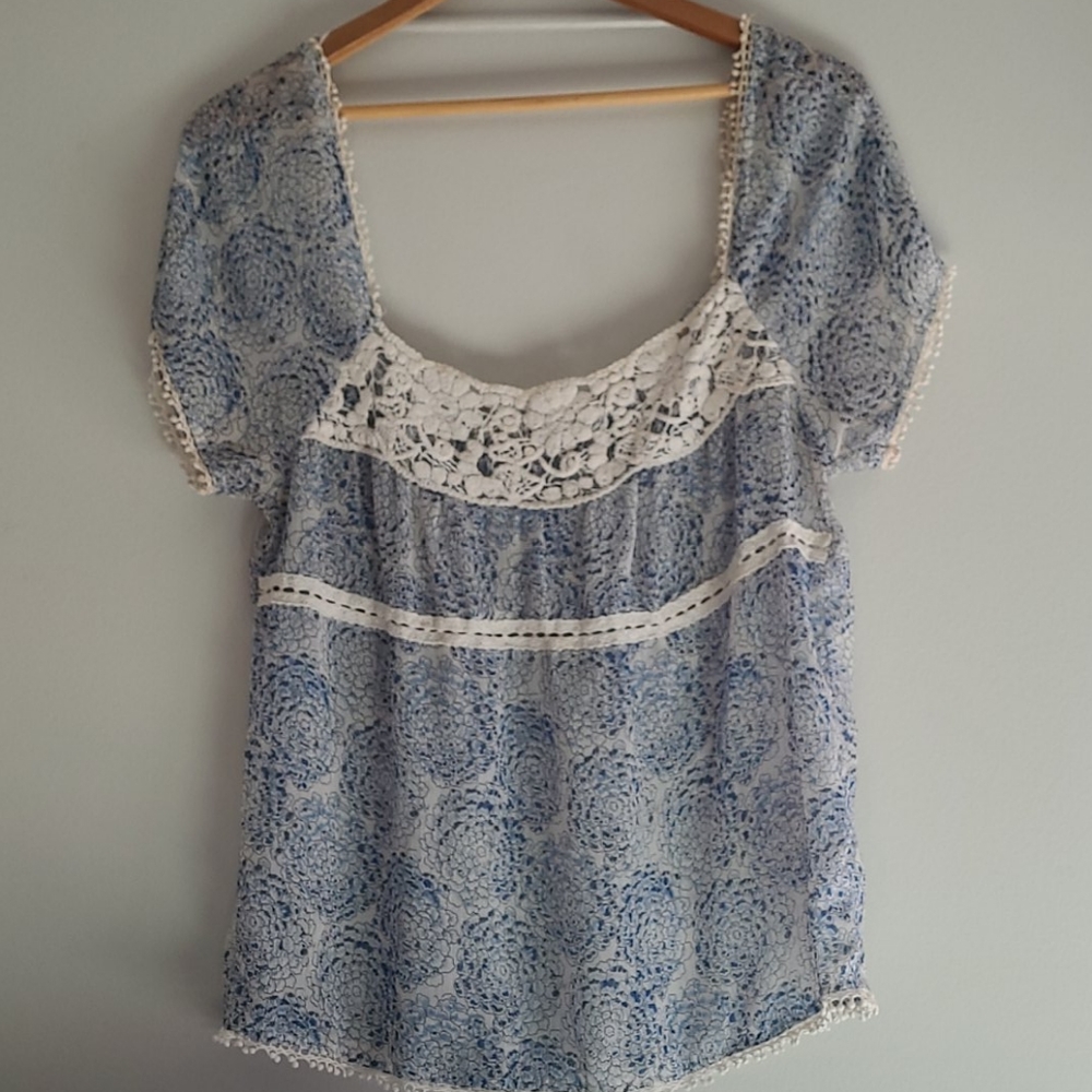 Blue and white sheer top